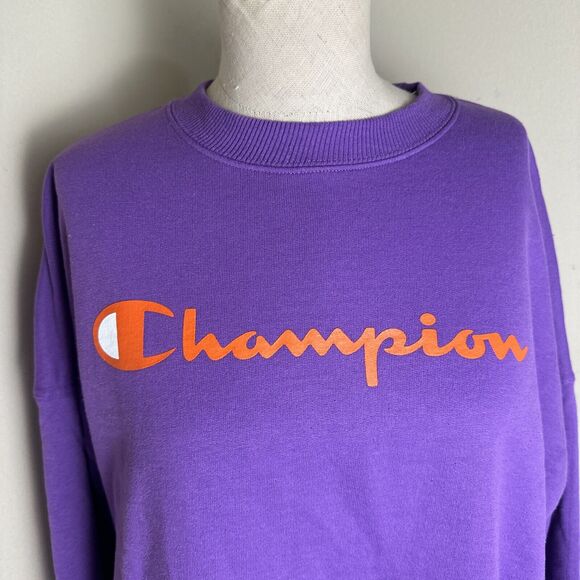Champion Sweatshirt Women’s Purple Orange Long Sleeve Pullover Sz Large EUC - Picture 2 of 8